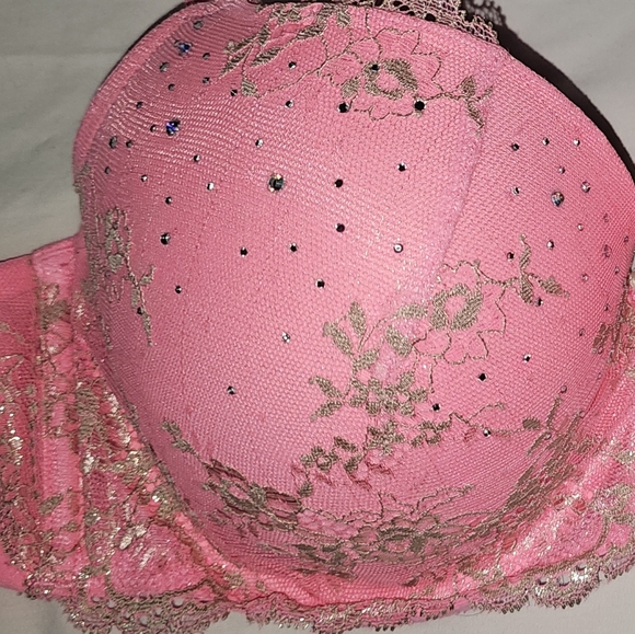 Victoria’s Secret Rare Padded Demi Vintage Pink Gold Lace Push Up Bra 38C RGUC - Picture 4 of 7